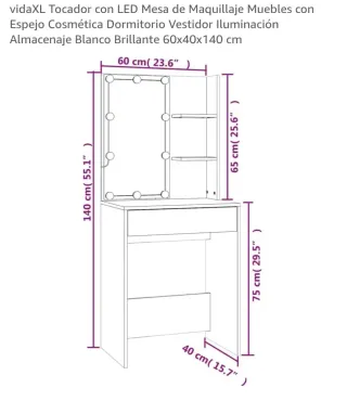 Tocador con Led mesa de maquillaje 60x40x140