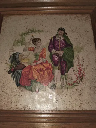 Cuadros vintage pareja romántica sobre azulejo