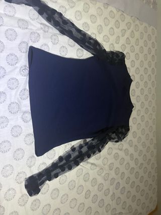 Camiseta manga transparente lunares azul marino T.