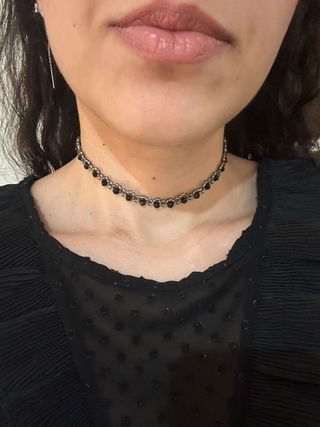Collana choker perline nere e argento