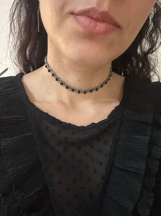 Collana choker perline nere e argento