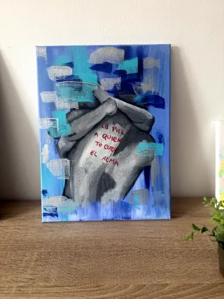 Quadro decorativo abstrato azul e prata