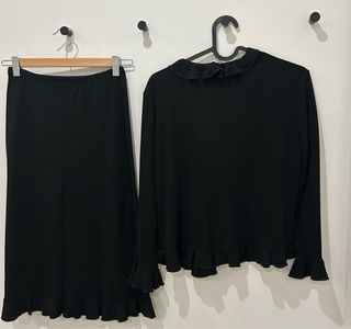 Traje Mango Negro Talla S Falda y Chaqueta