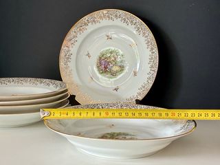 🇫🇷 Limoges 6 Platos Hondos Porcelana Dorada