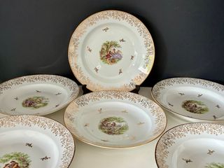 🇫🇷 Limoges 6 Platos Hondos Porcelana Dorada