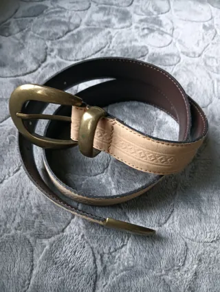 Cintura in Nabuk Beige e oro brunito