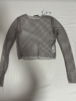 Top Zara Malla Brillos Manga Larga XS