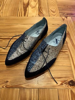 Blucher purpurina azul y plateado Talla 40