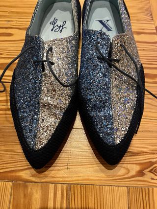 Blucher purpurina azul y plateado Talla 40