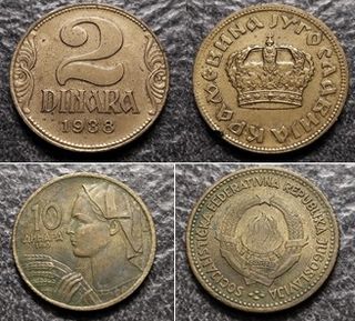 1-2-10 Dinara 1938-1963-1965-1981 Jugoslavia