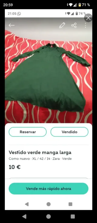 Vestido verde Zara manga larga XL
