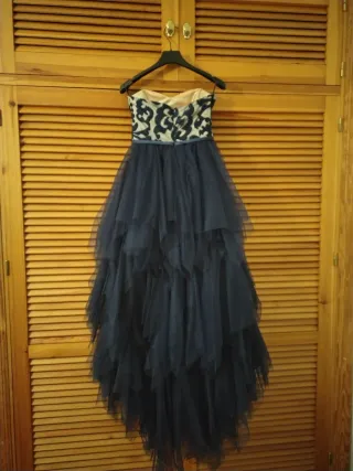 Vestido largo palabra de honor estampado