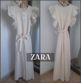 Vestido midi color crema. ZARA. Nuevo a estrenar c