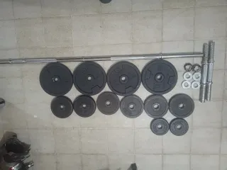 Barra de pesas con discos y seguros