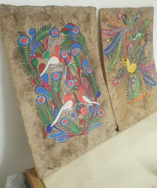 2 Pinturas Papel Corteza Arte Popular Mexicano