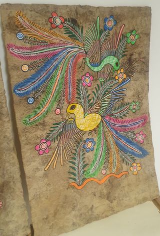 2 Pinturas Papel Corteza Arte Popular Mexicano