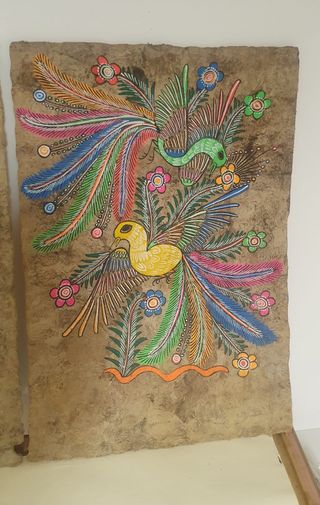 2 Pinturas Papel Corteza Arte Popular Mexicano