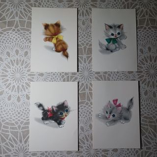 4 Postales Gatitos Años 60