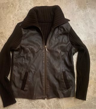 Rebeca cuero y punto marrón cremallera