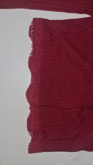 Conjunto pijama 3 piezas rojo encaje