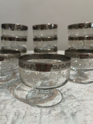 Set 12 Coppe in Vetro Vintage con Bordo Argentato