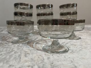 Set 12 Coppe in Vetro Vintage con Bordo Argentato