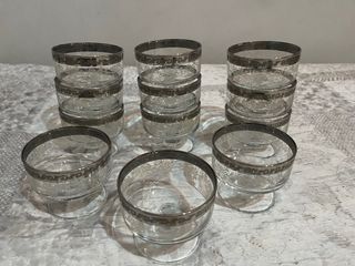 Set 12 Coppe in Vetro Vintage con Bordo Argentato