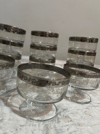 Set 12 Coppe in Vetro Vintage con Bordo Argentato