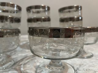 Set 12 Coppe in Vetro Vintage con Bordo Argentato