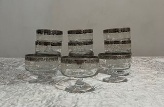 Set 12 Coppe in Vetro Vintage con Bordo Argentato