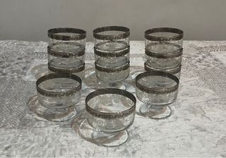 Set 12 Coppe in Vetro Vintage con Bordo Argentato