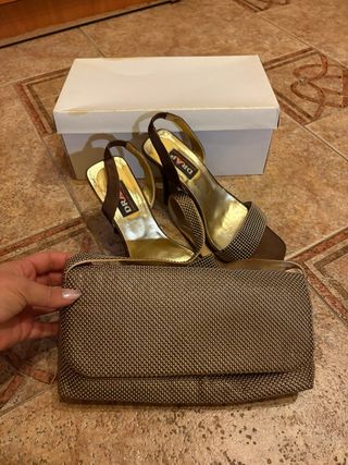 Zapatos y bolso fiesta DRAP marrón/dorado