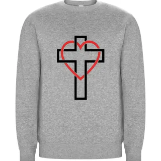 Sudadera gris con corazón y cruz