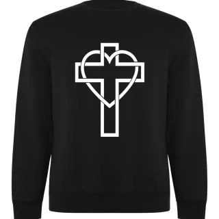Sudadera gris con corazón y cruz