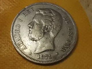 Moneda Plata Amadeo I Rey de España 1871