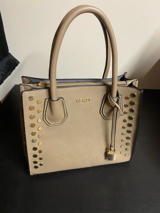 Bolso VERDE Beige y Dorado con Tachuelas