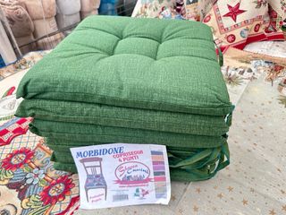 6 Cuscini Sedia Morbidone 40x40 Con Lacci Verde