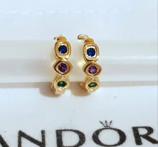 Pendientes Aro Pandora Baño Oro Circonitas Multico