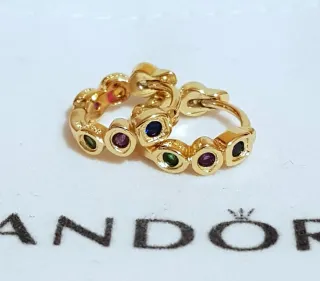 Pendientes Aro Pandora Baño Oro Circonitas Multico