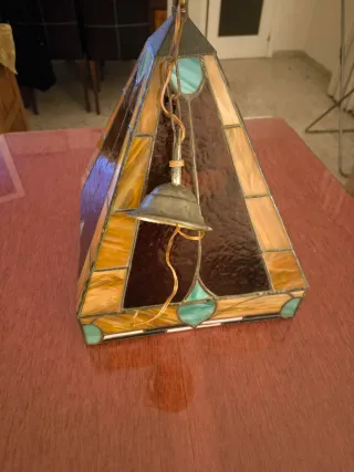 Lámpara antigua Tiffany cristal y metal