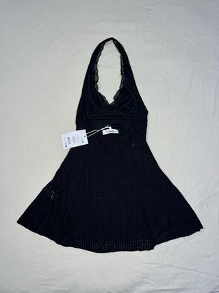 Vestido mini halter textura negro