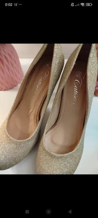 Zapatos de fiesta dorados mujer