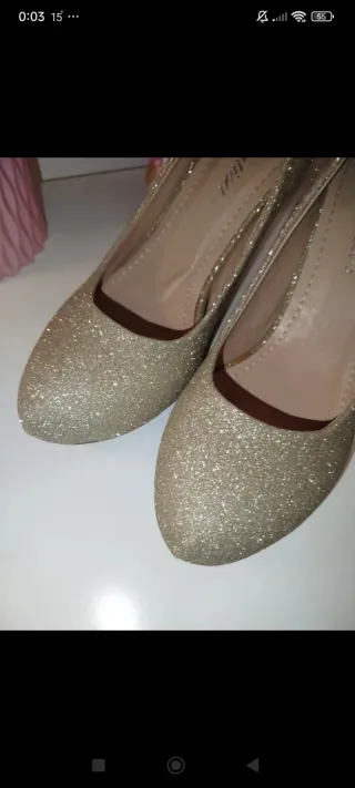 Zapatos de fiesta dorados mujer