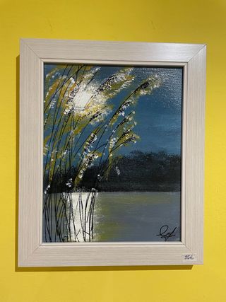 Cuadro acrílico paisaje azul y blanco