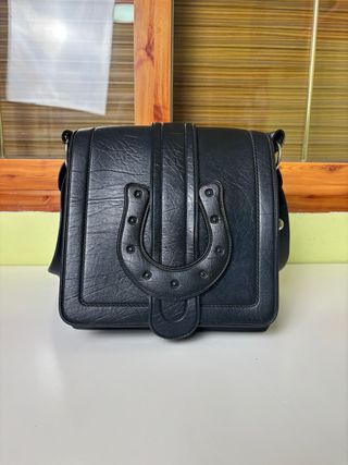 Bolso bandolera vintage negro triple compartimento
