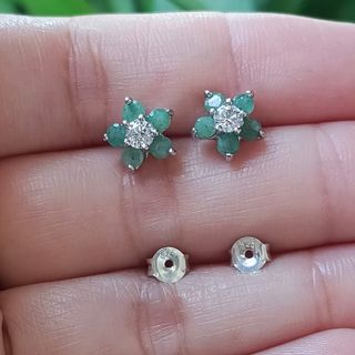 Pendientes flor plata 925 con piedra verde