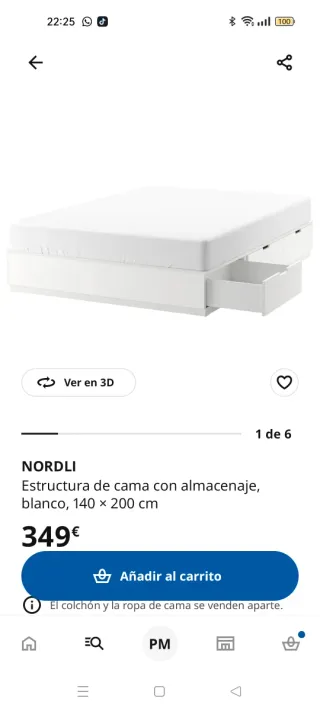 Estructura Cama NORDLI 140x200 con Almacenaje