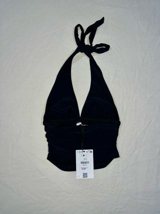 Top Halter Negro Fruncido Talla S