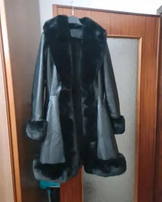 Cappotto eco-pelle pelliccia nero