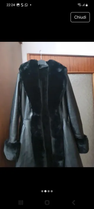 Cappotto eco-pelle pelliccia nero